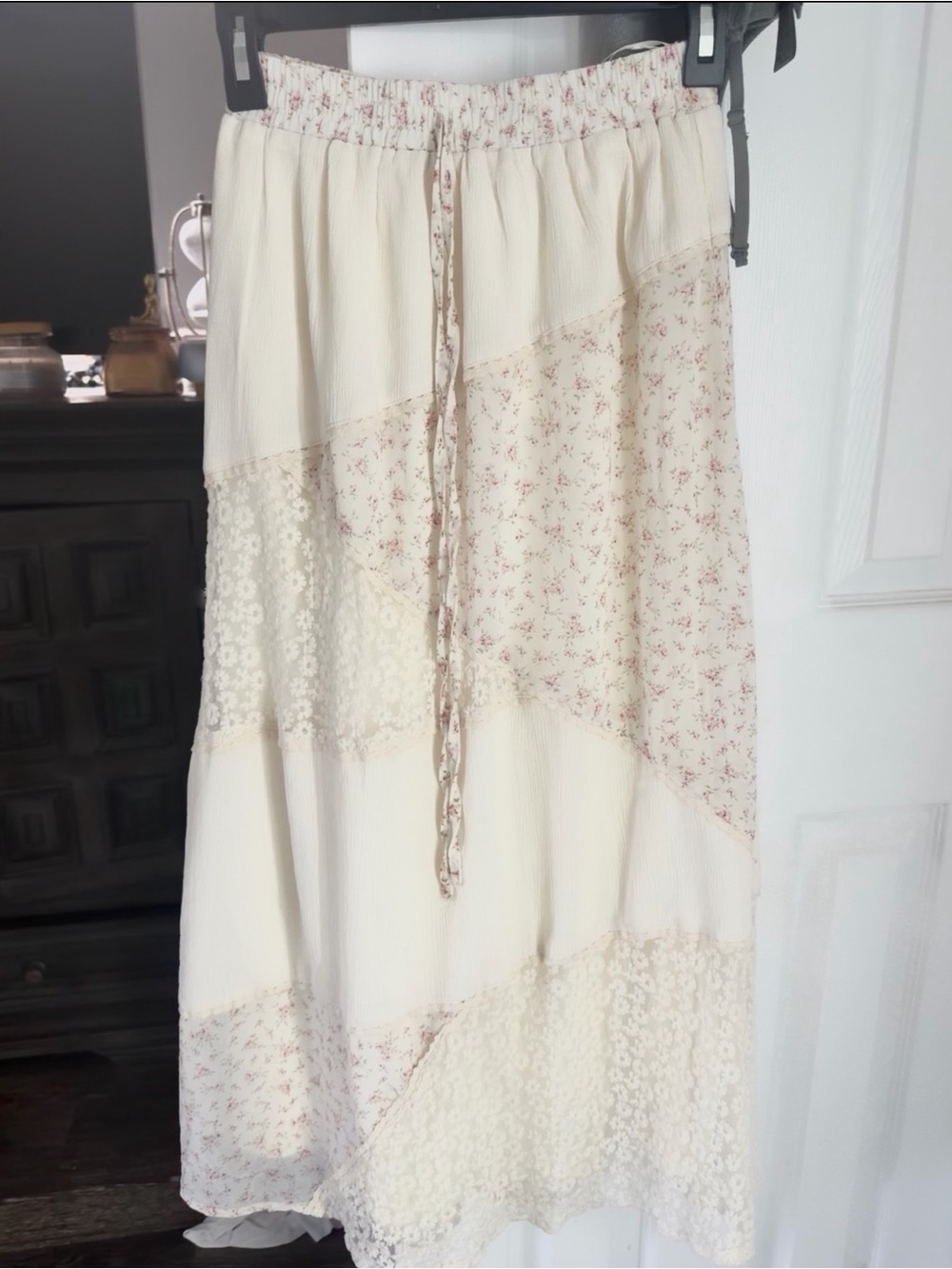 Altar’d State Cream Floral Patchwork Midi Skirt